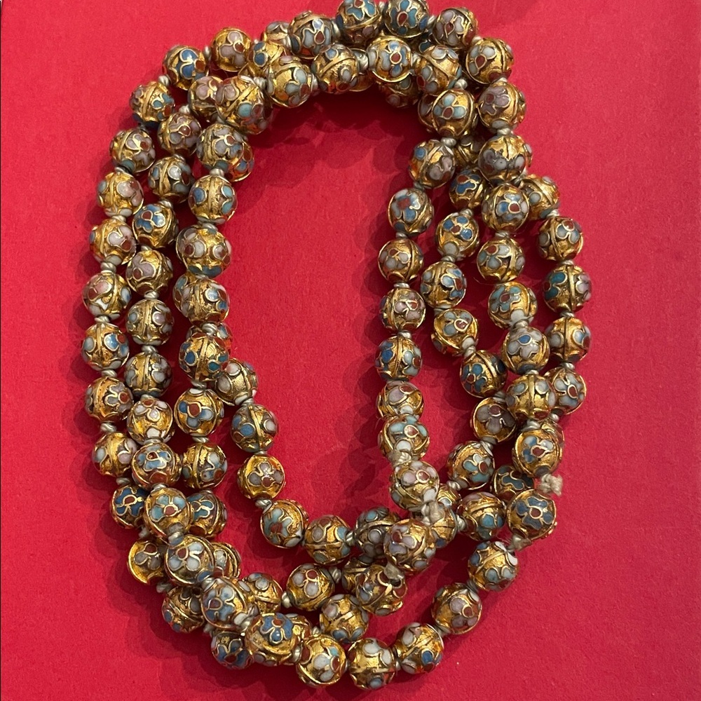 Elegant Gold and Blue flower Beaded cloisonné Necklace